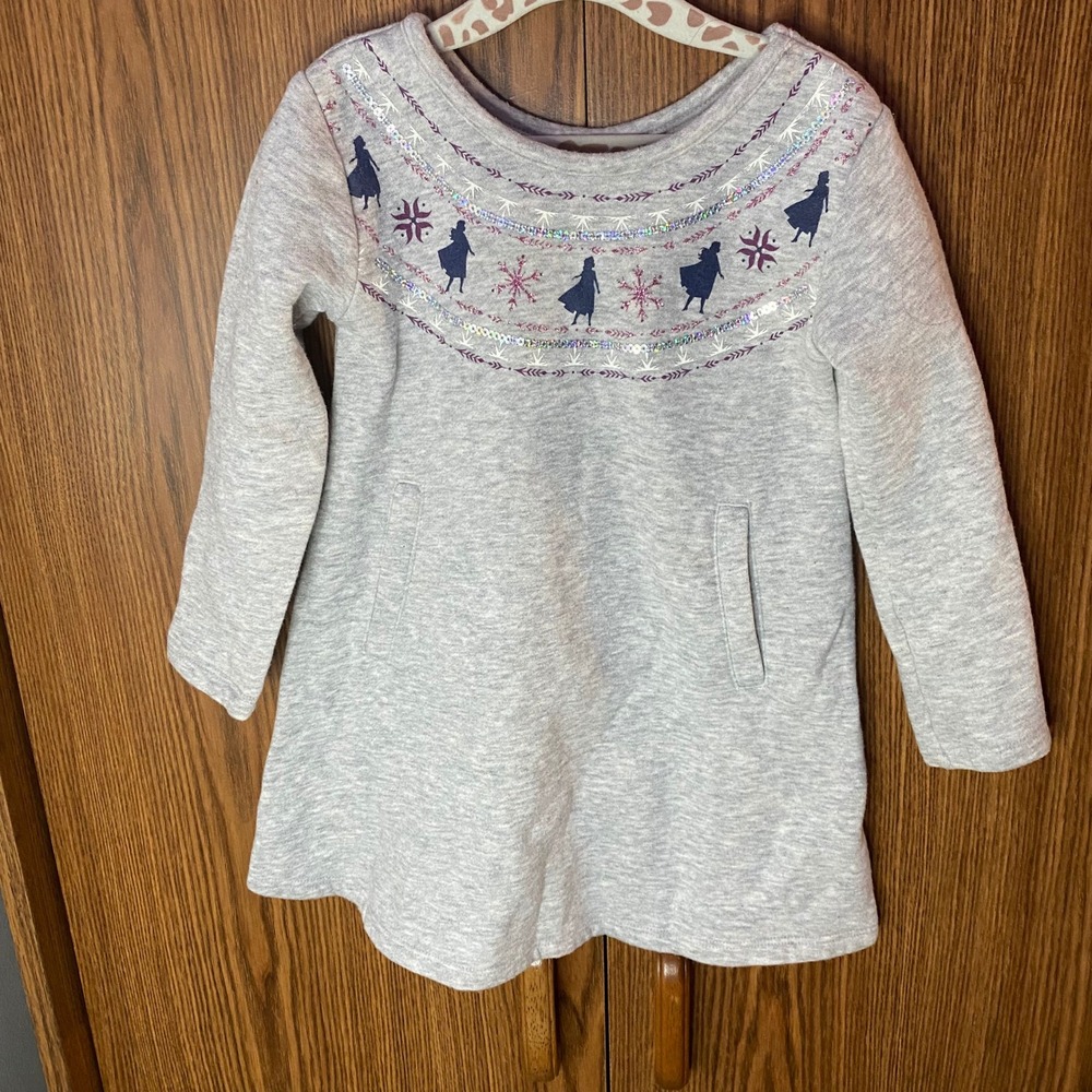 Jumping Beans Sweatshirt Dress Kids 3T Gray Disney Frozen Elsa Anna Sequins